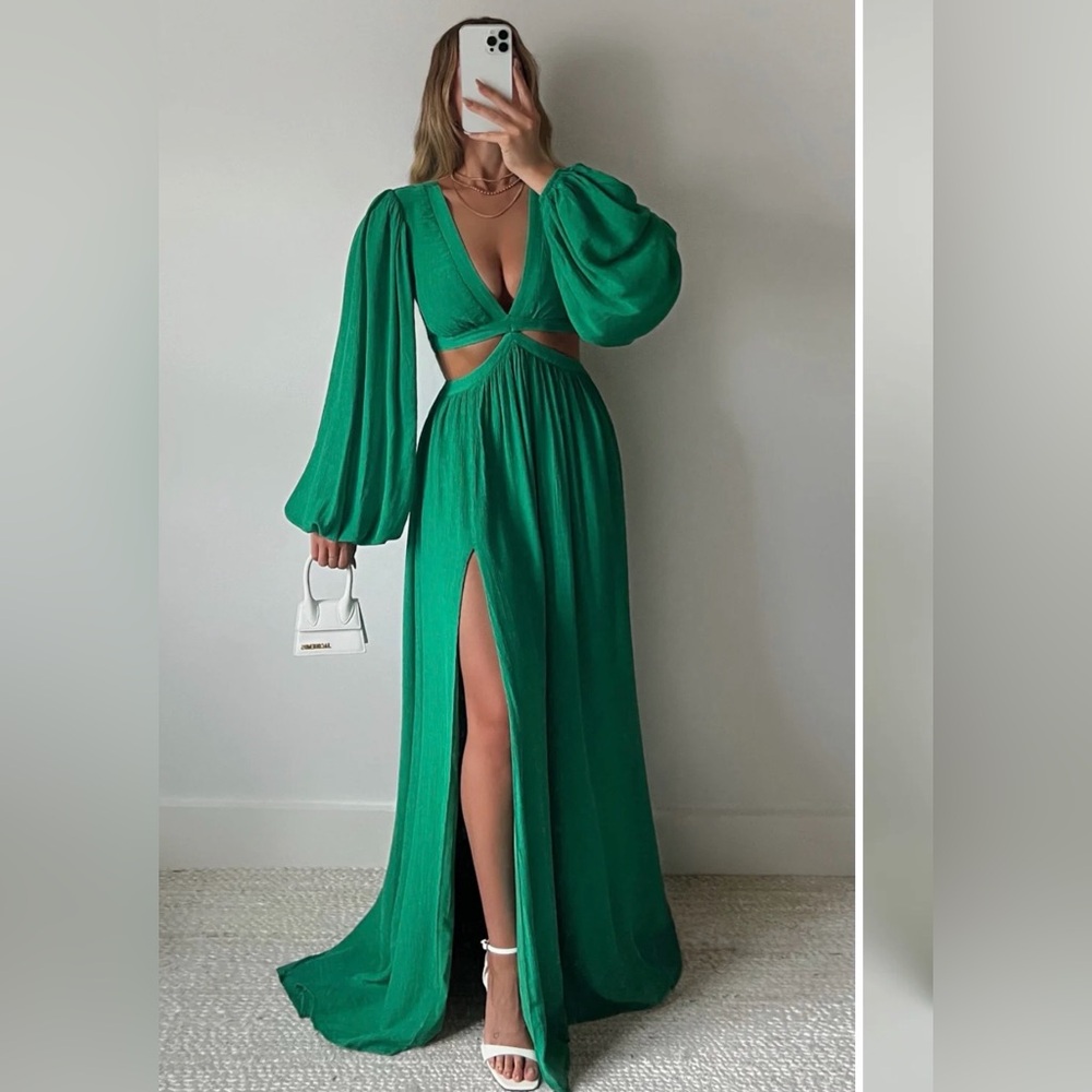 Showpo Emerald Plunge Cutout Maxi Dress